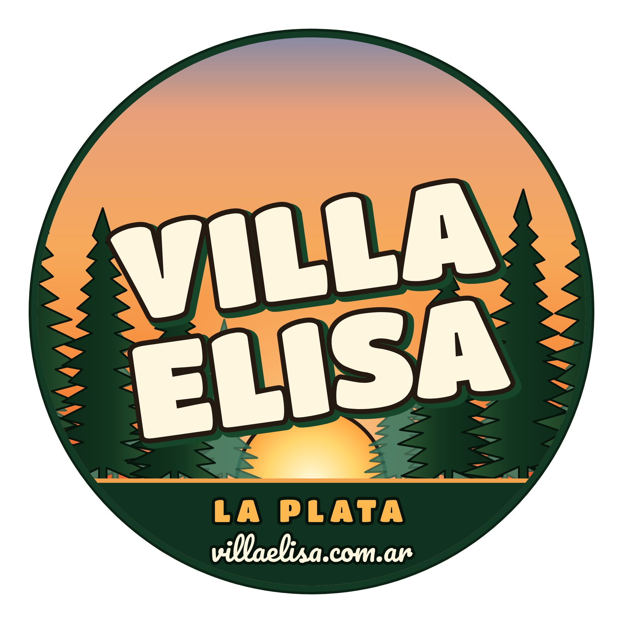 Calco de Villa Elisa: atardecer entre pinos